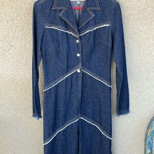 Denim Longline Jacket with White Trim